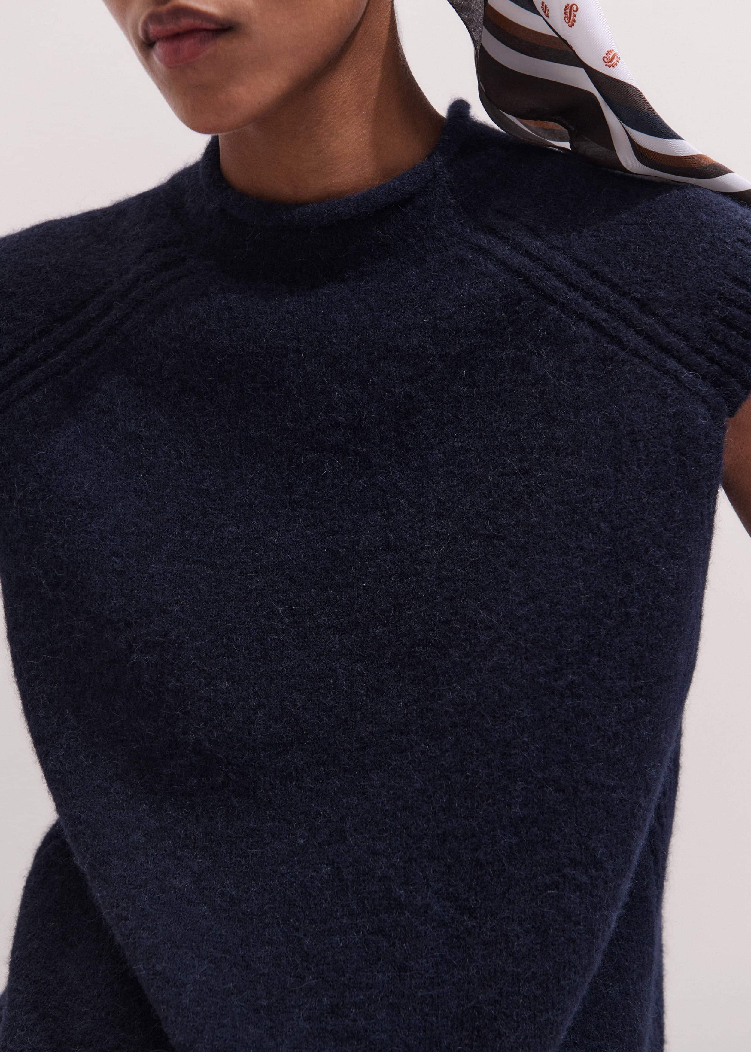 Navy Roll Trim Straight Layering Sweater Vest
