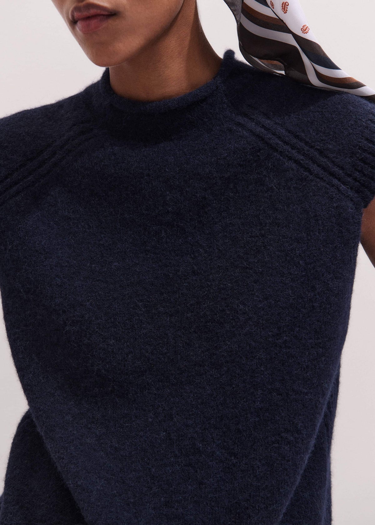 Navy Roll Trim Straight Layering Sweater Vest