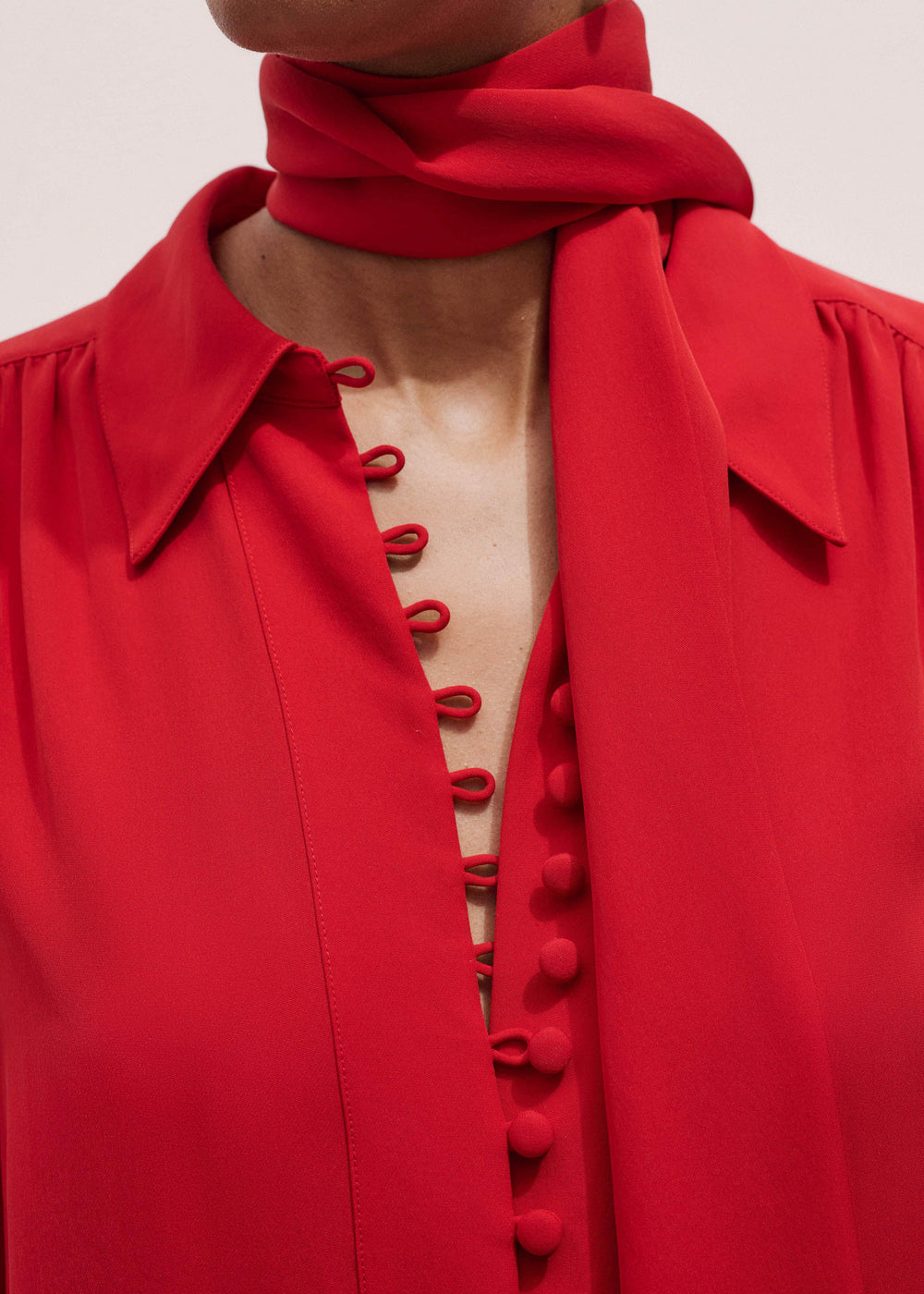 Red Silk Button Layering Shirt + Tie
