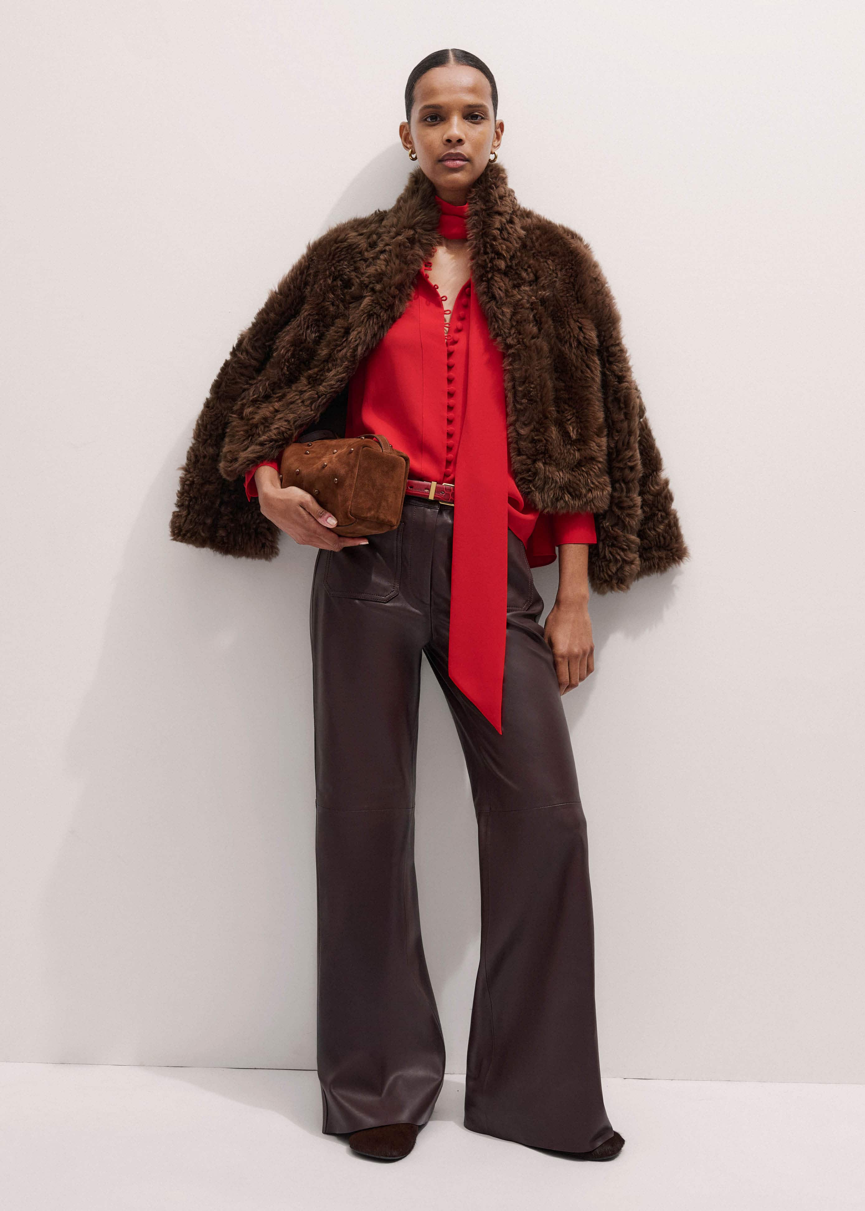 Red Silk Button Layering Shirt + Tie