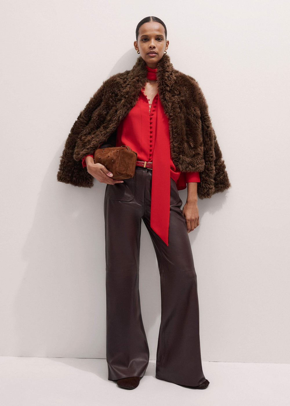 Red Silk Button Layering Shirt + Tie