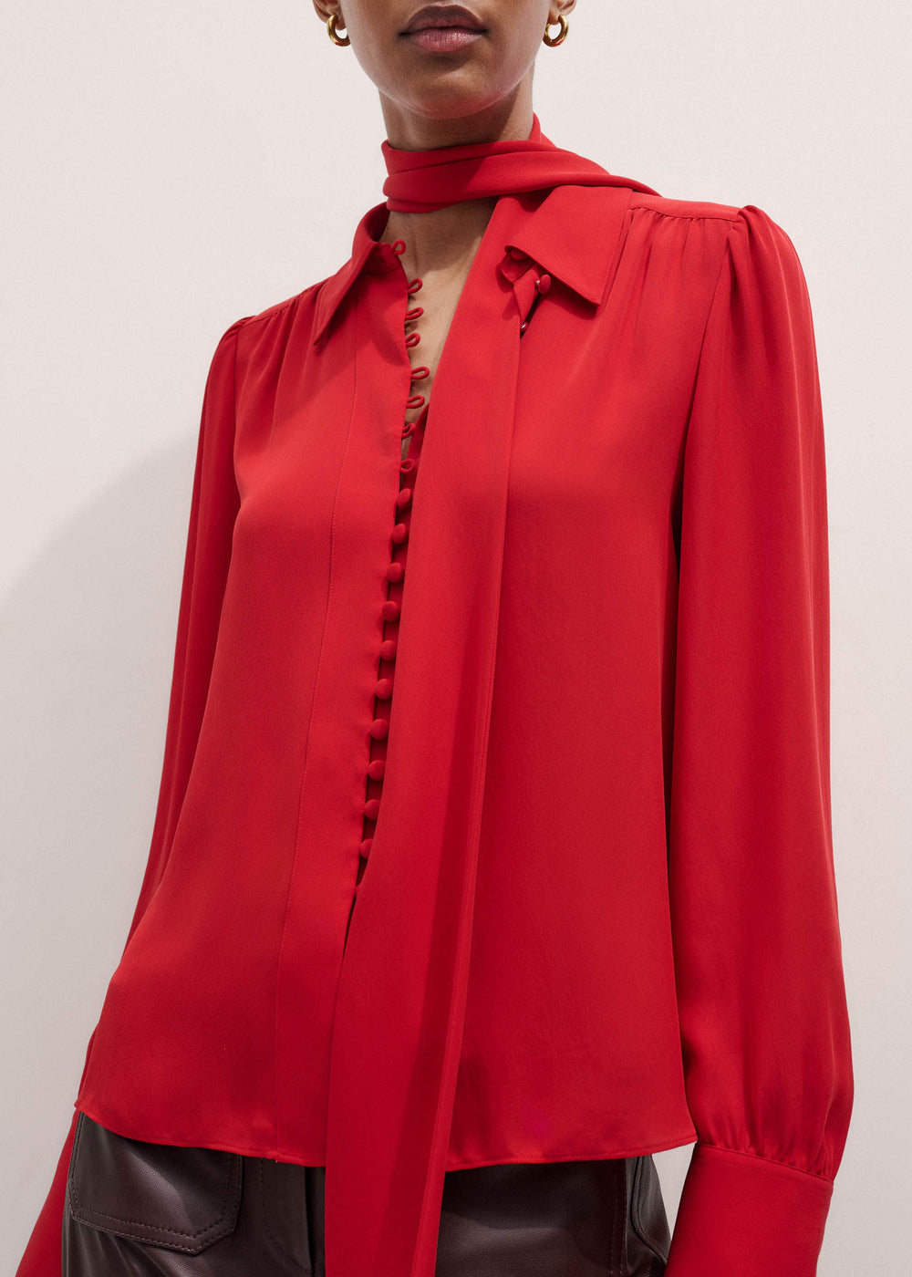 Red Silk Button Layering Shirt + Tie
