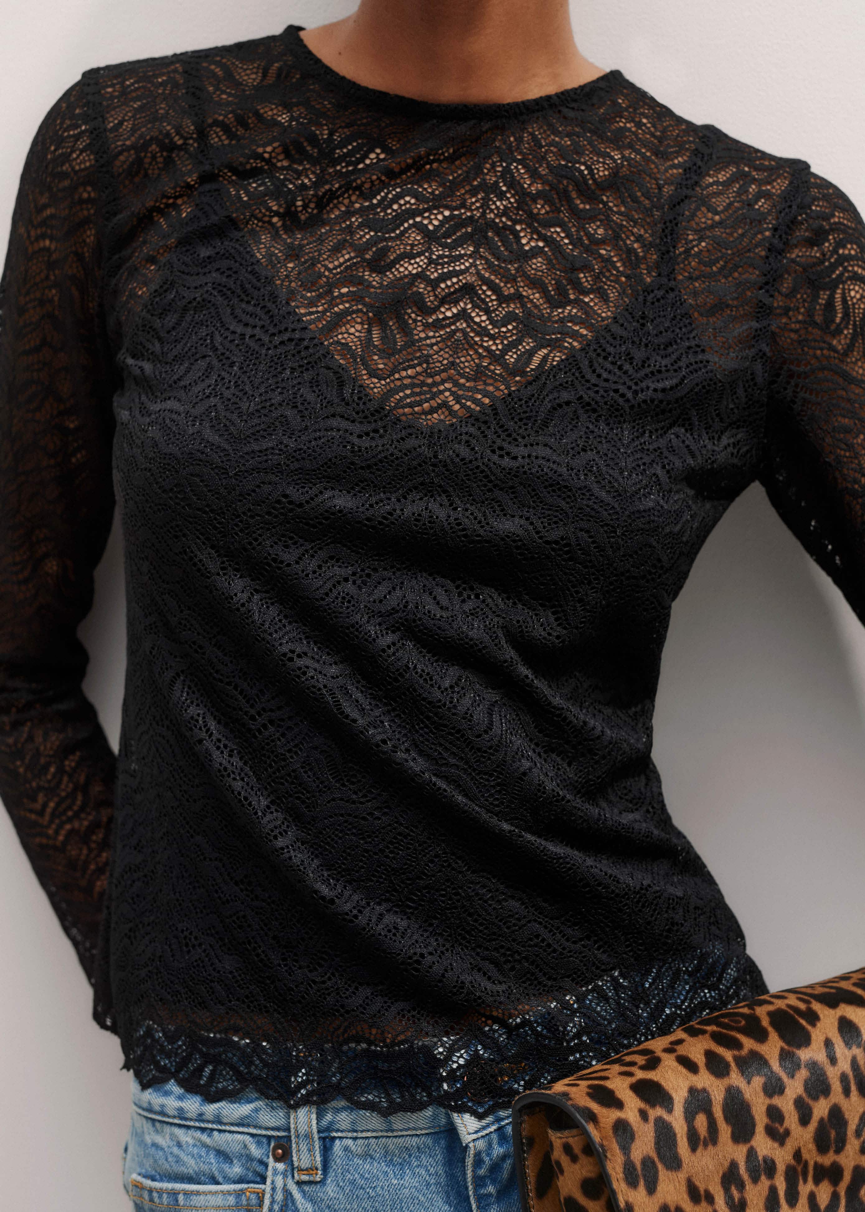 Black Lace Crew Neck Top