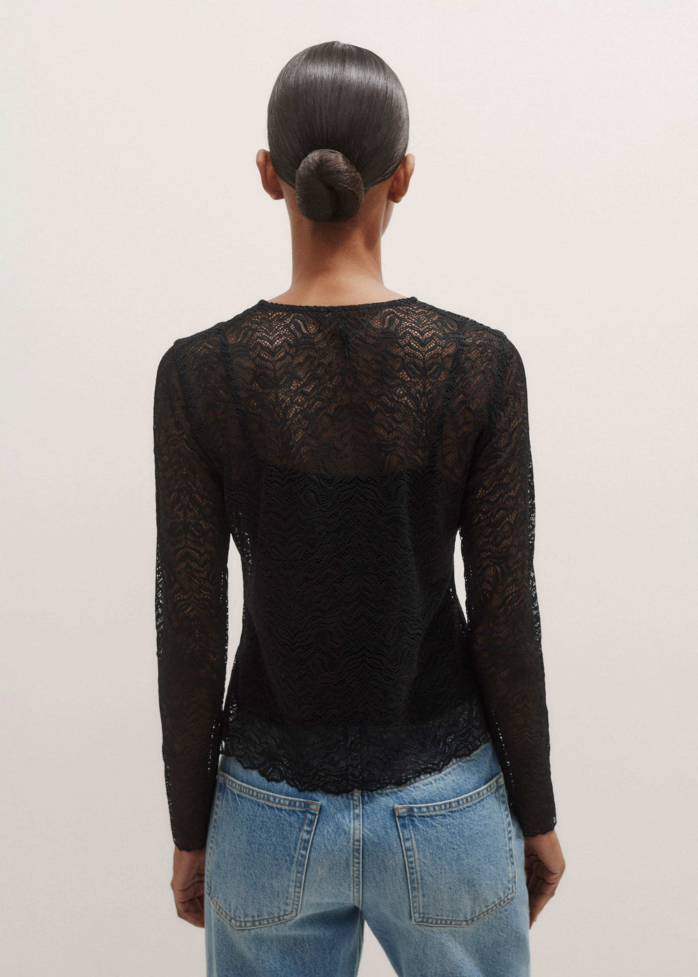 Black Lace Crew Neck Top