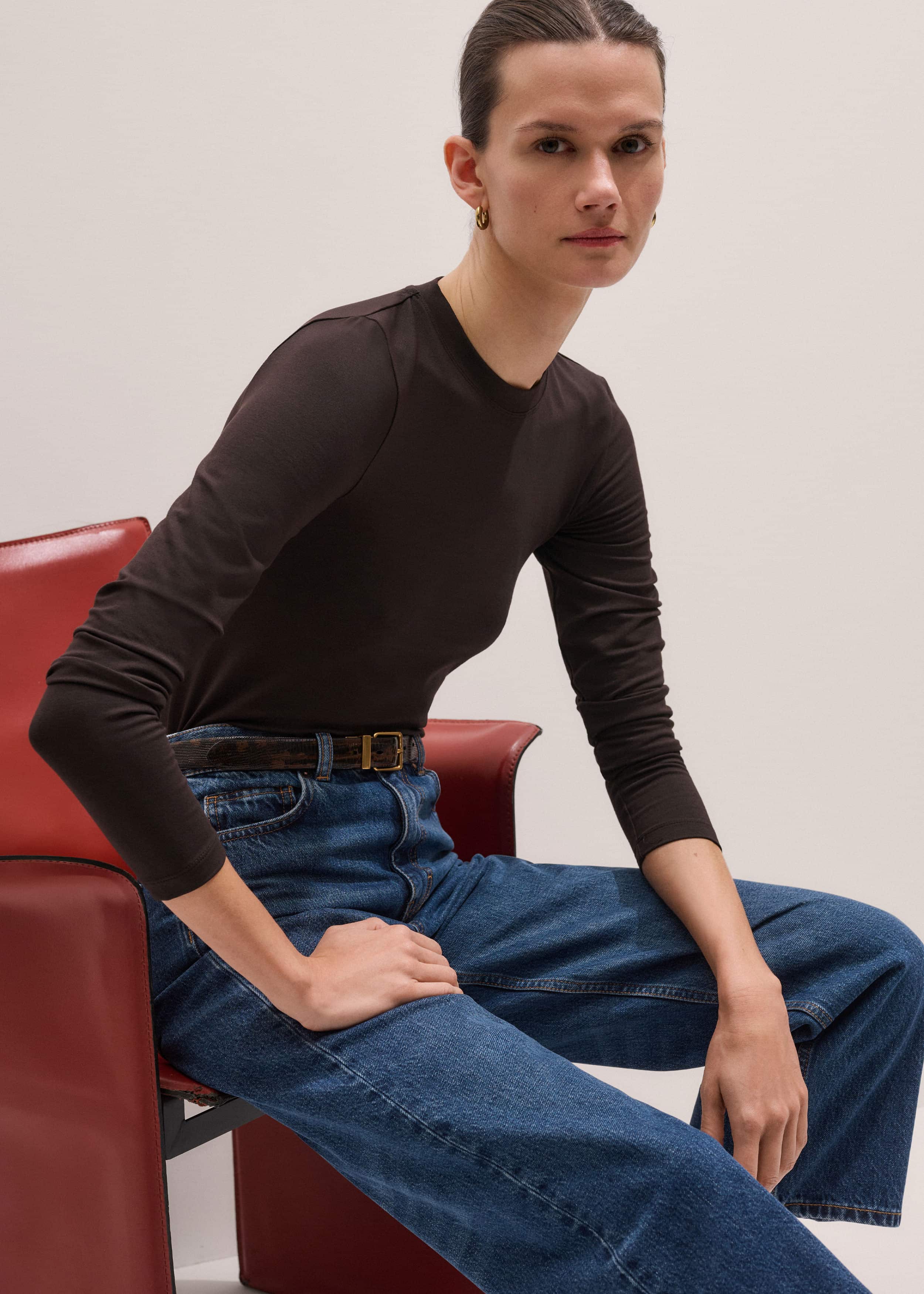 Brown Slim Crew Neck Top