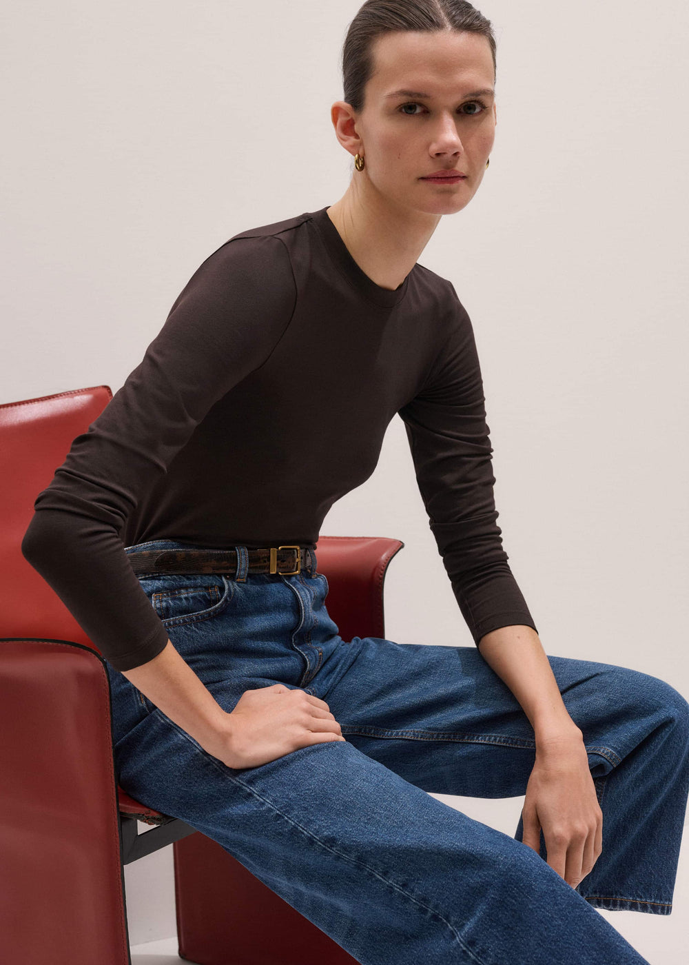 Brown Slim Crew Neck Top