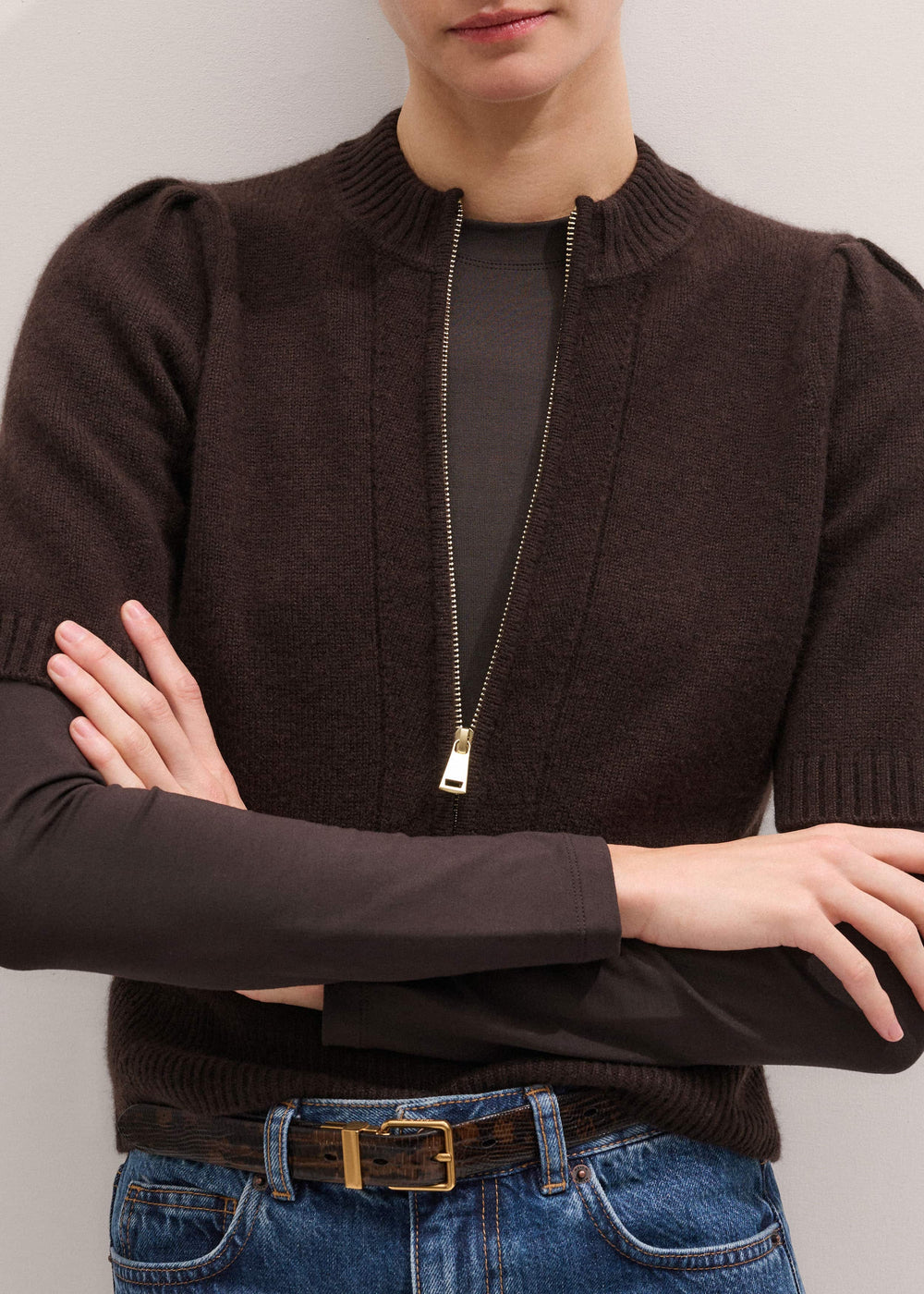 Brown Slim Crew Neck Top