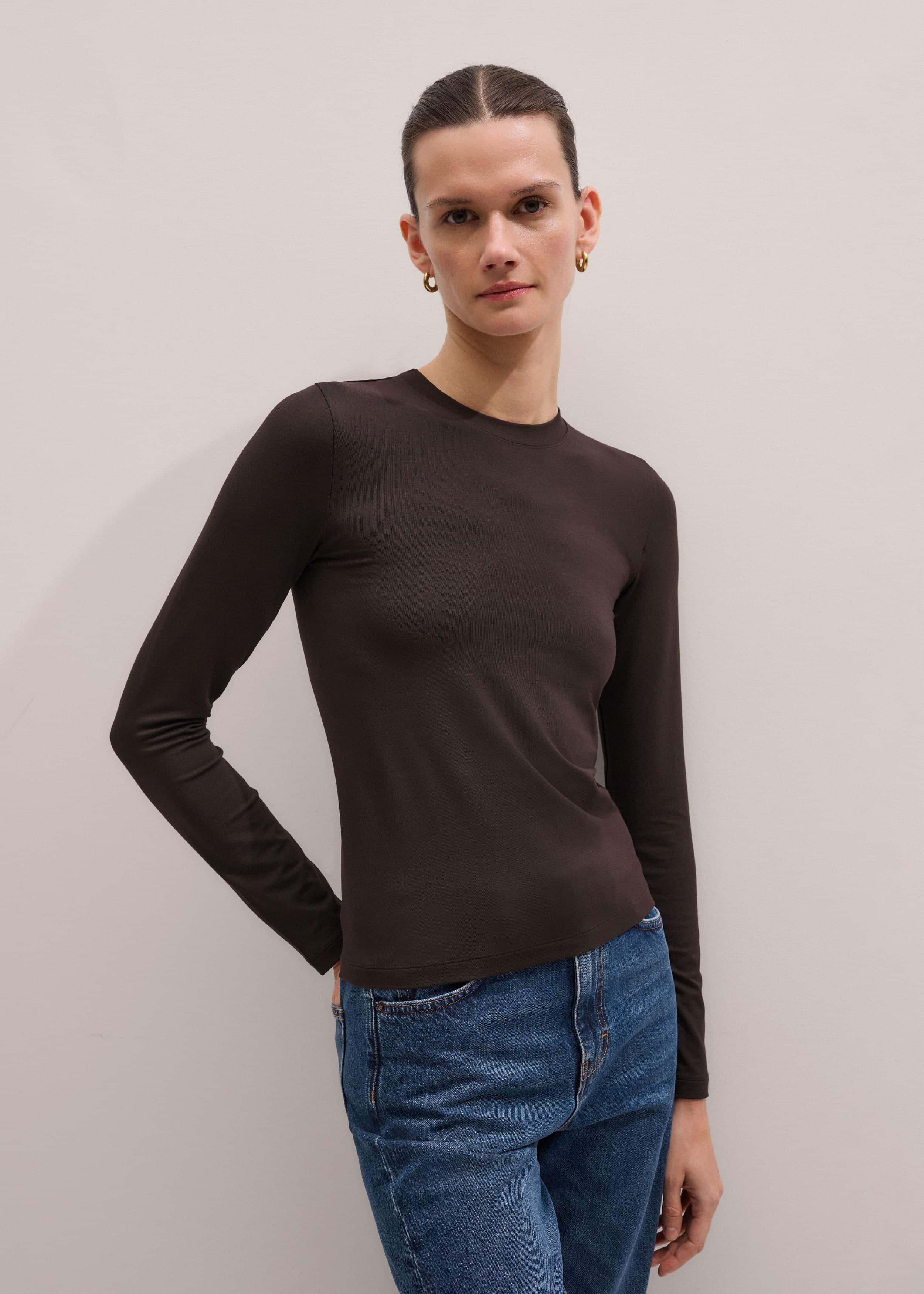 Brown Slim Crew Neck Top