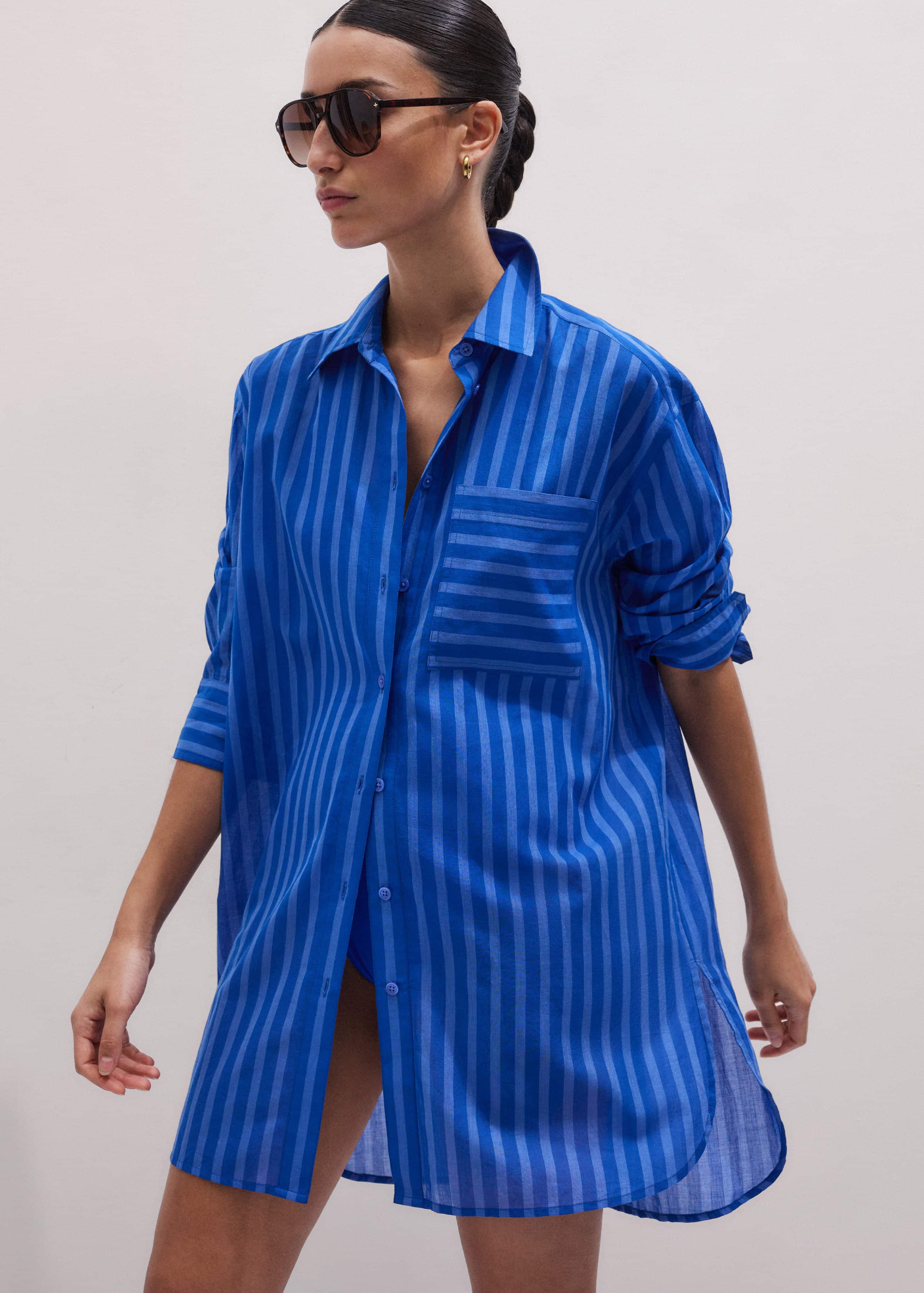 Blue Striped Oversized Beach Shirt