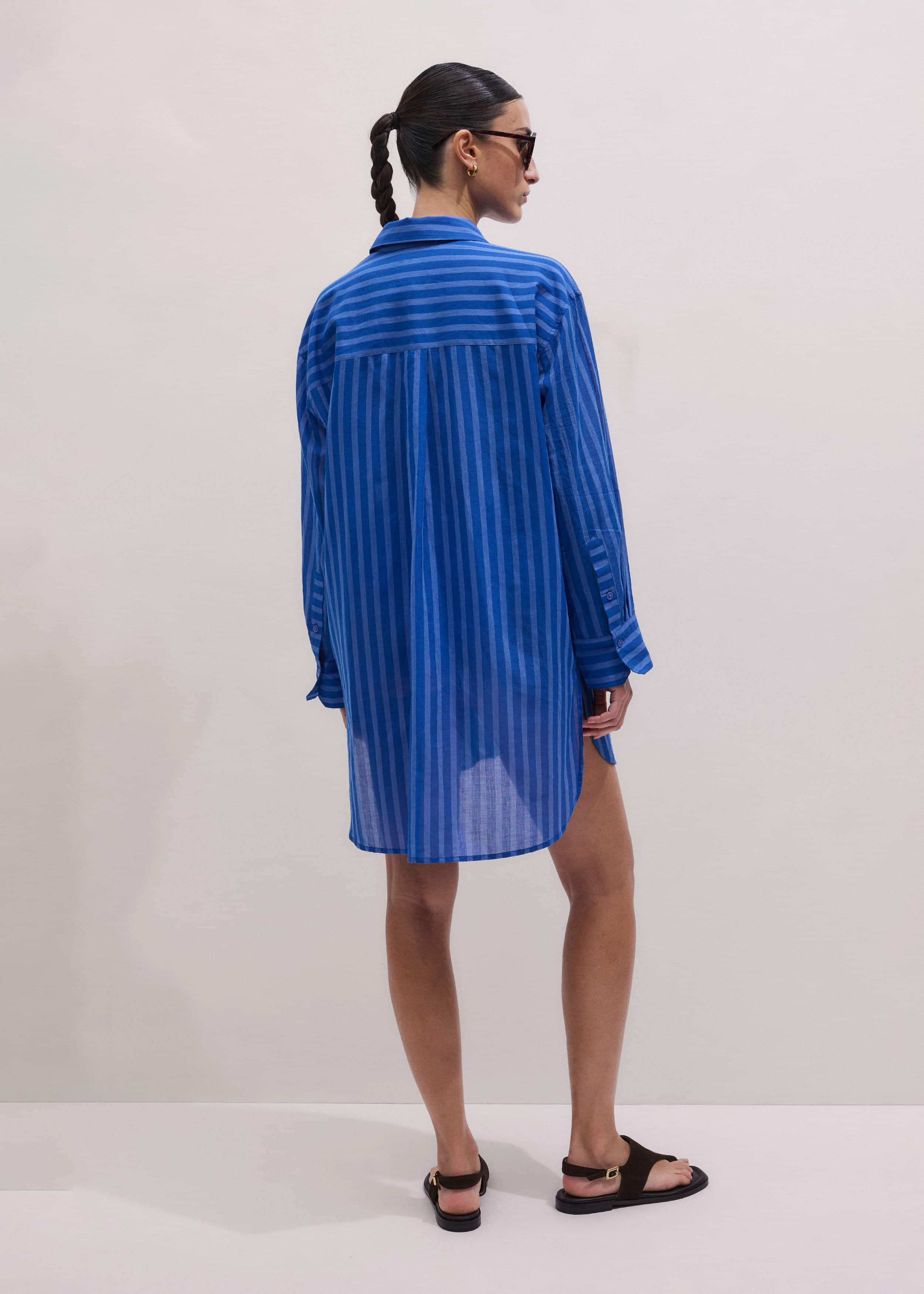 Blue Striped Oversized Beach Shirt