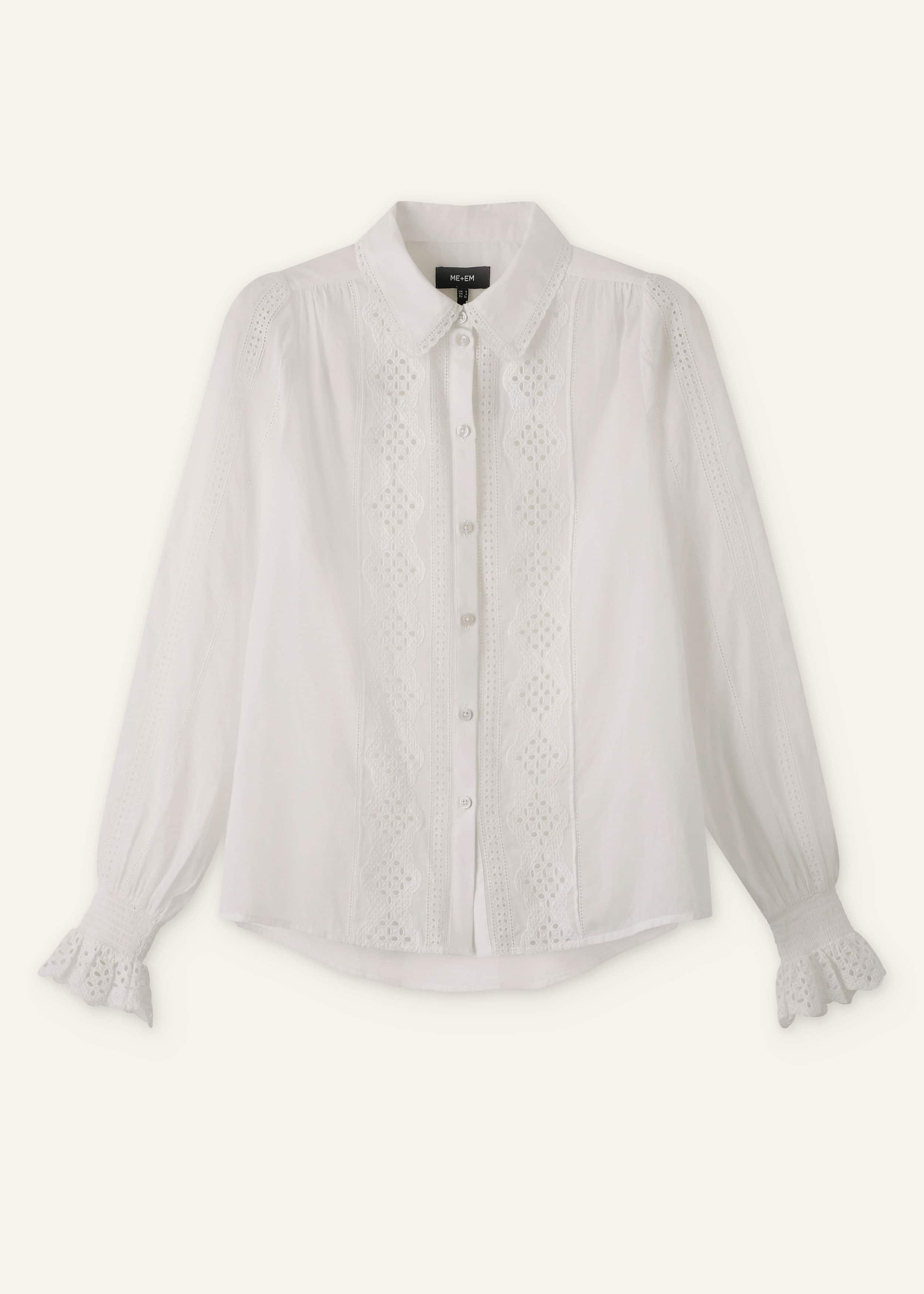 White Cotton Broderie Detail Straight Shirt