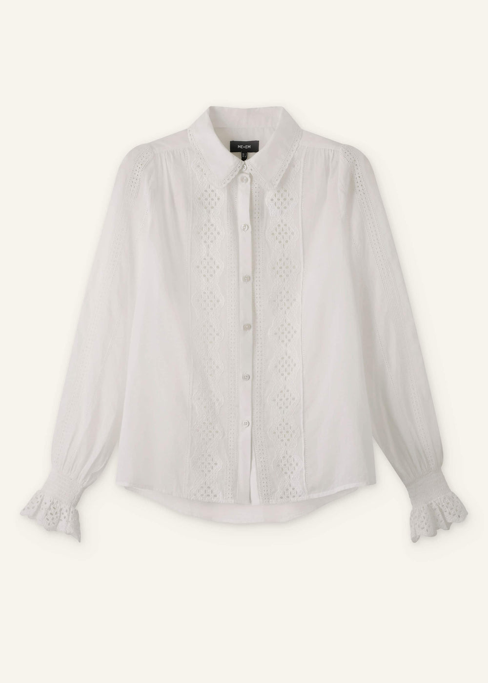 White Cotton Broderie Detail Straight Shirt