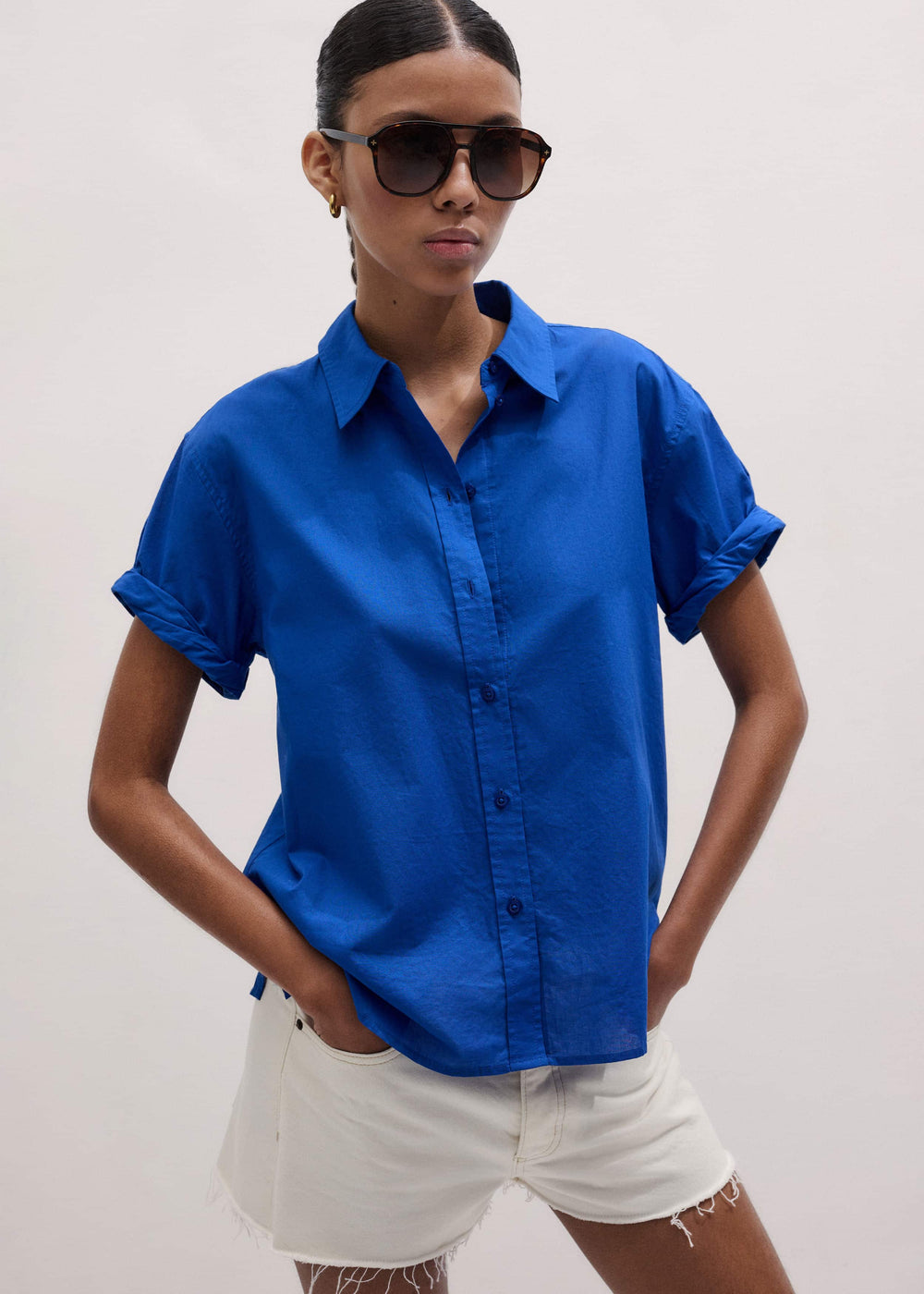Blue Turn-Up Cuff Shirt