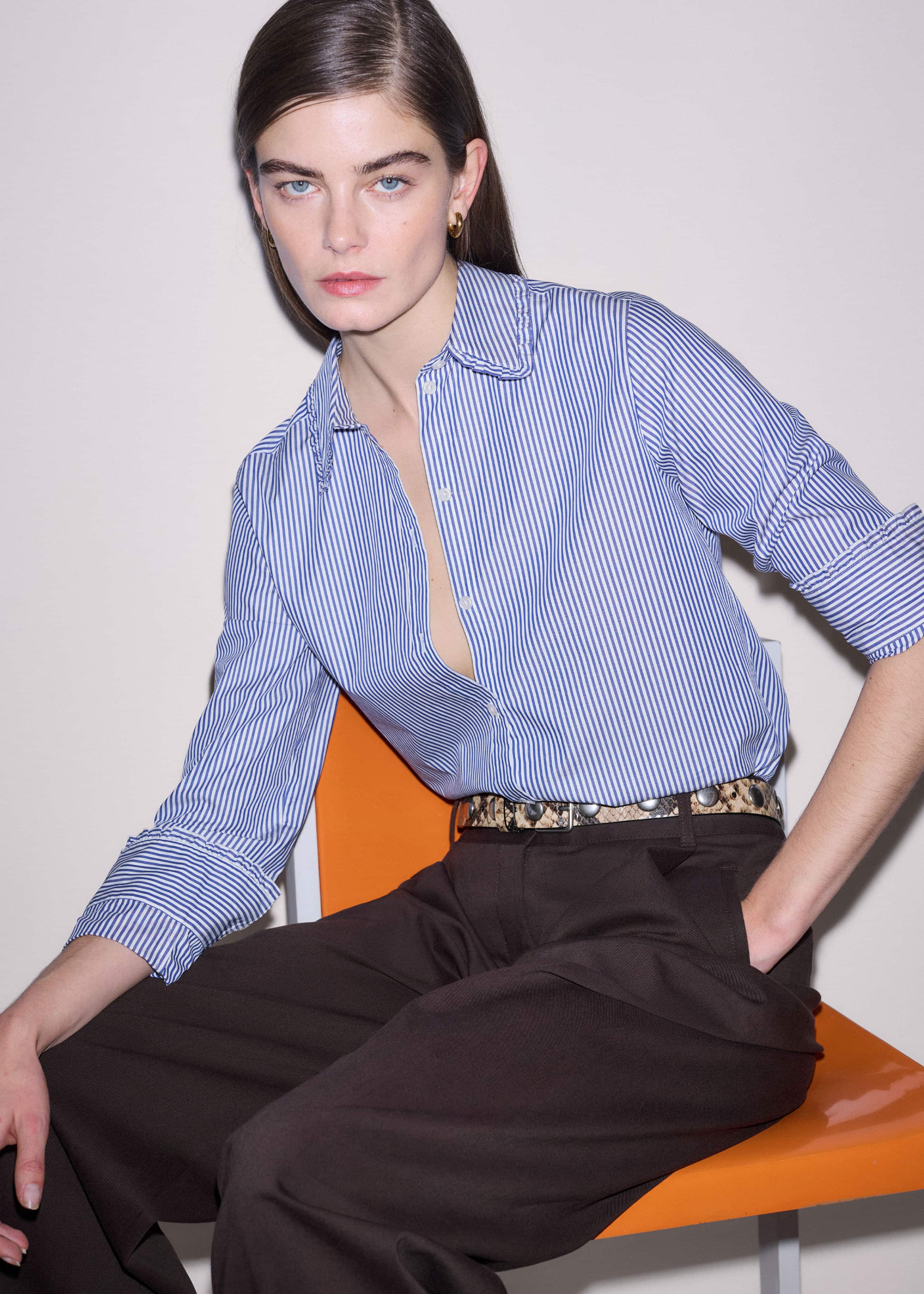 Navy Stripe Frill Collar Forever Shirt