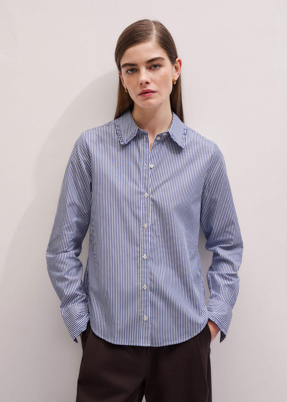 Navy Stripe Frill Collar Forever Shirt