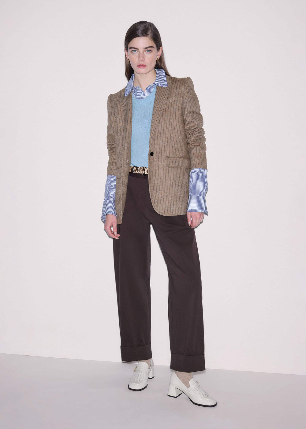 Navy Stripe Frill Collar Forever Shirt