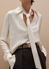 Cream AM-PM Stripe Fluid Satin Shirt + Tie