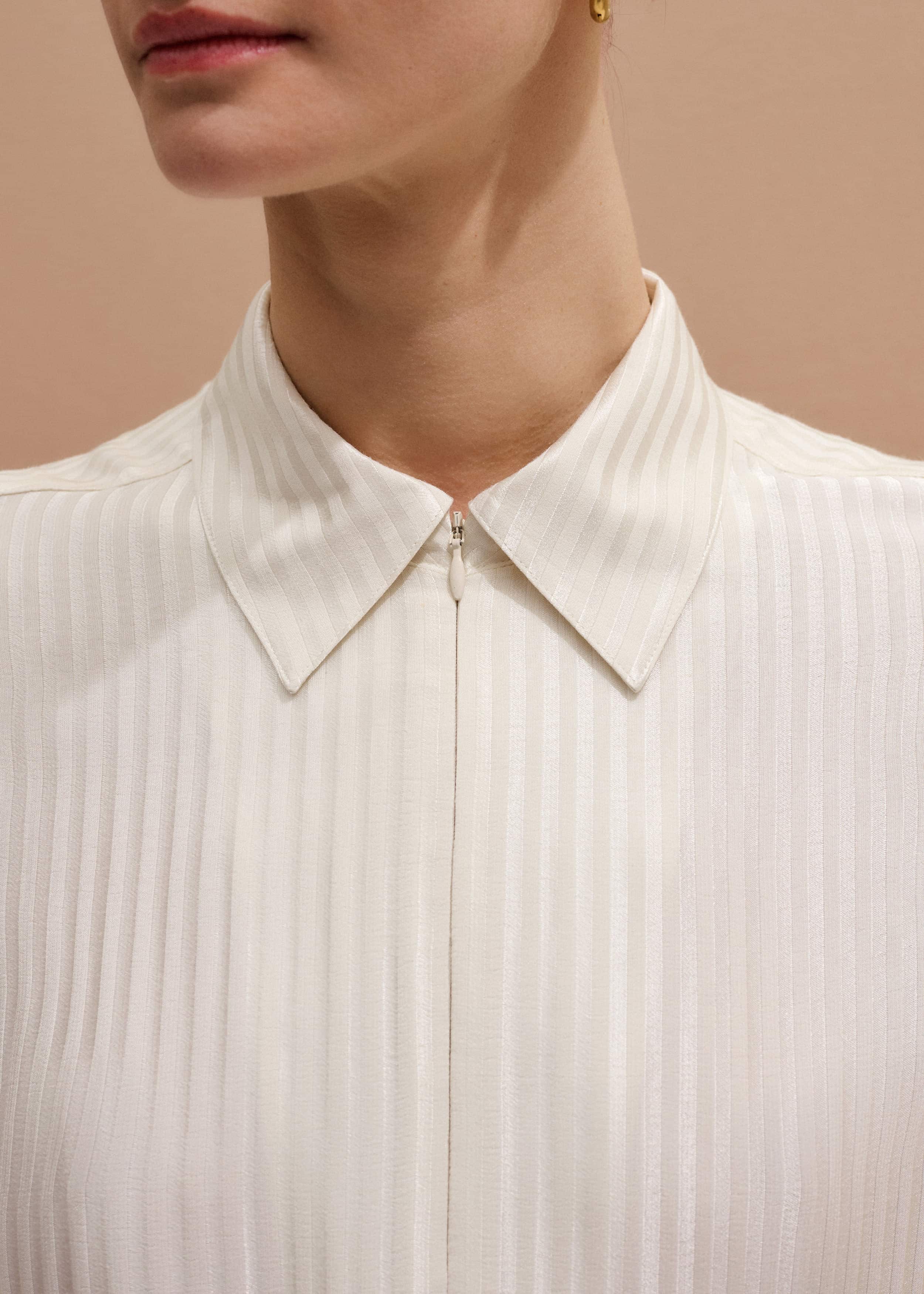 Cream AM-PM Stripe Fluid Satin Shirt + Tie