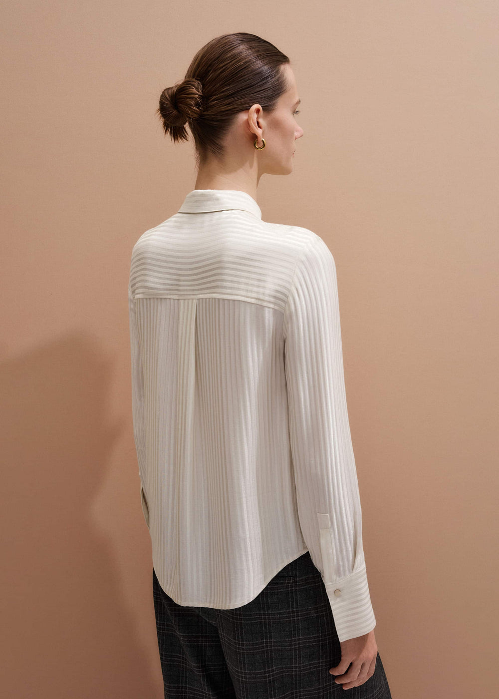 Cream AM-PM Stripe Fluid Satin Shirt + Tie