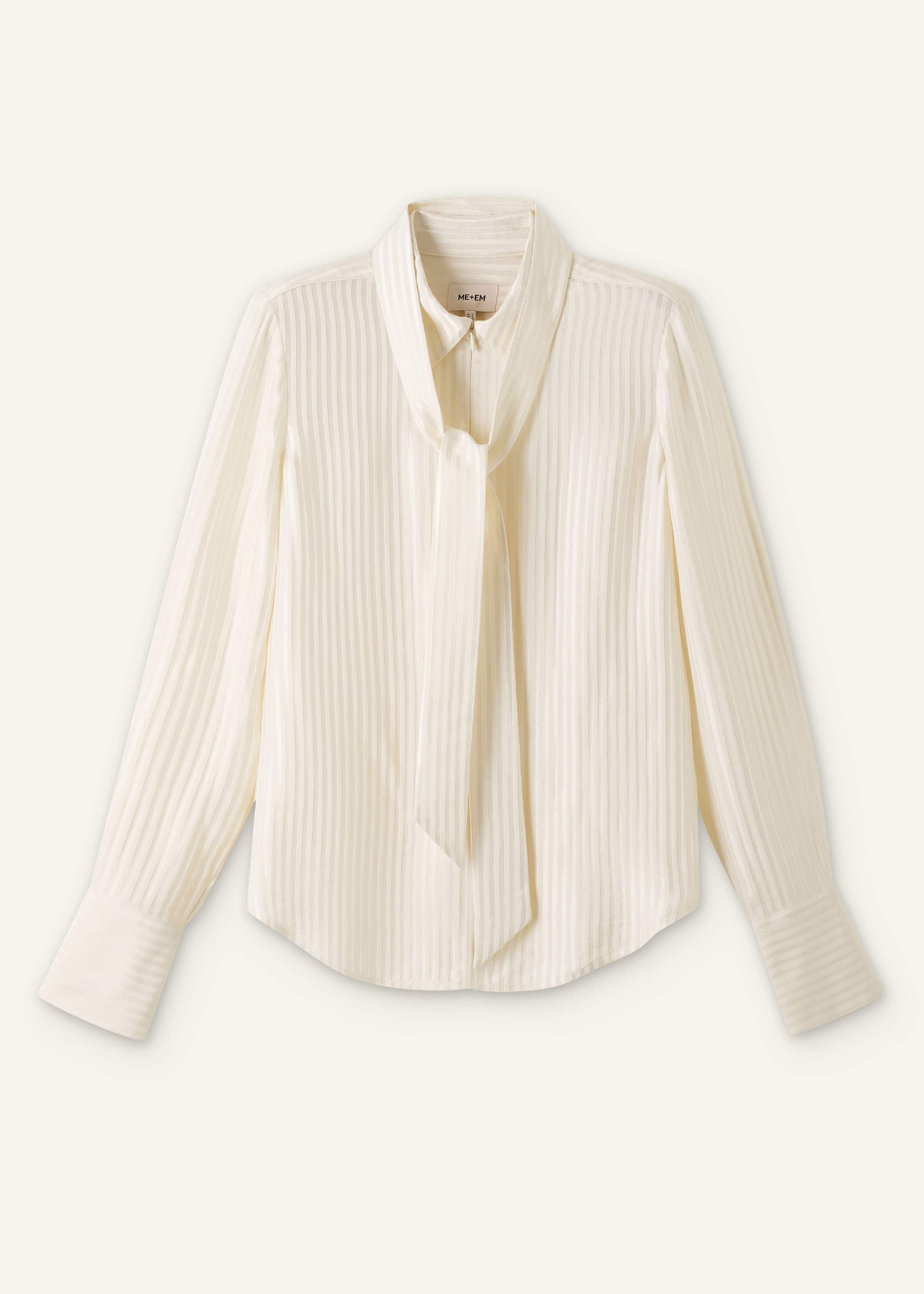 Cream AM-PM Stripe Fluid Satin Shirt + Tie