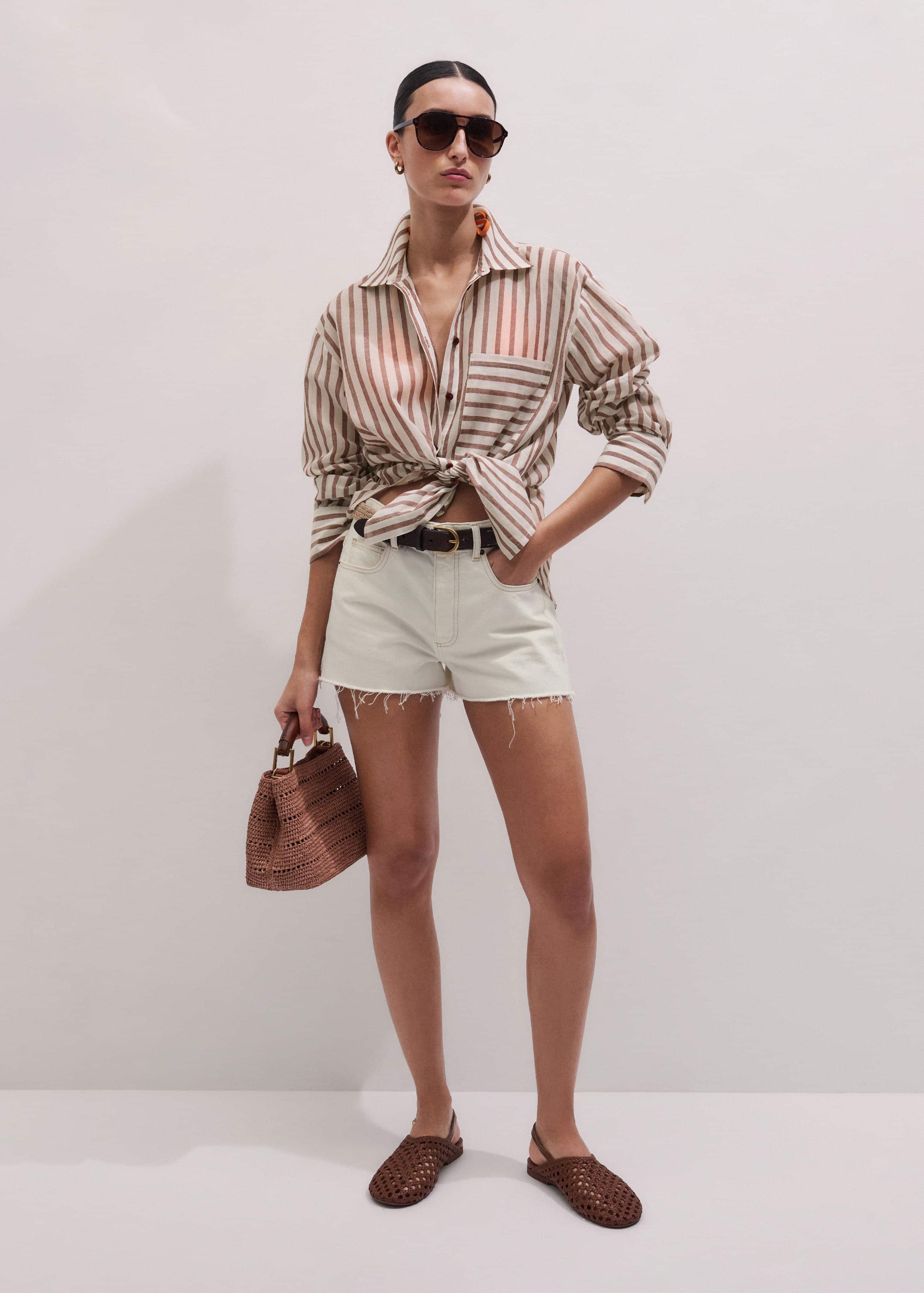 Cinnamon Brown Stripe Boyfriend Shirt