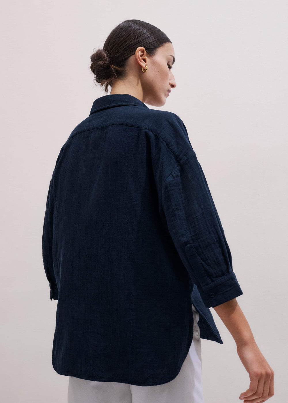 Navy Cheesecloth Relaxed Summer Shirt