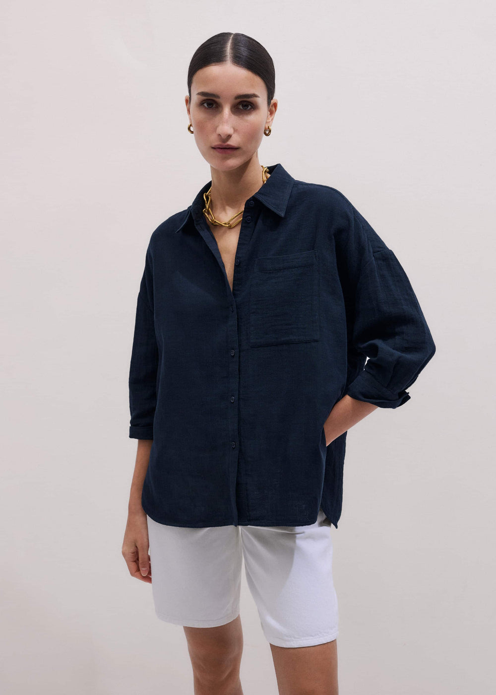 Navy Cheesecloth Relaxed Summer Shirt