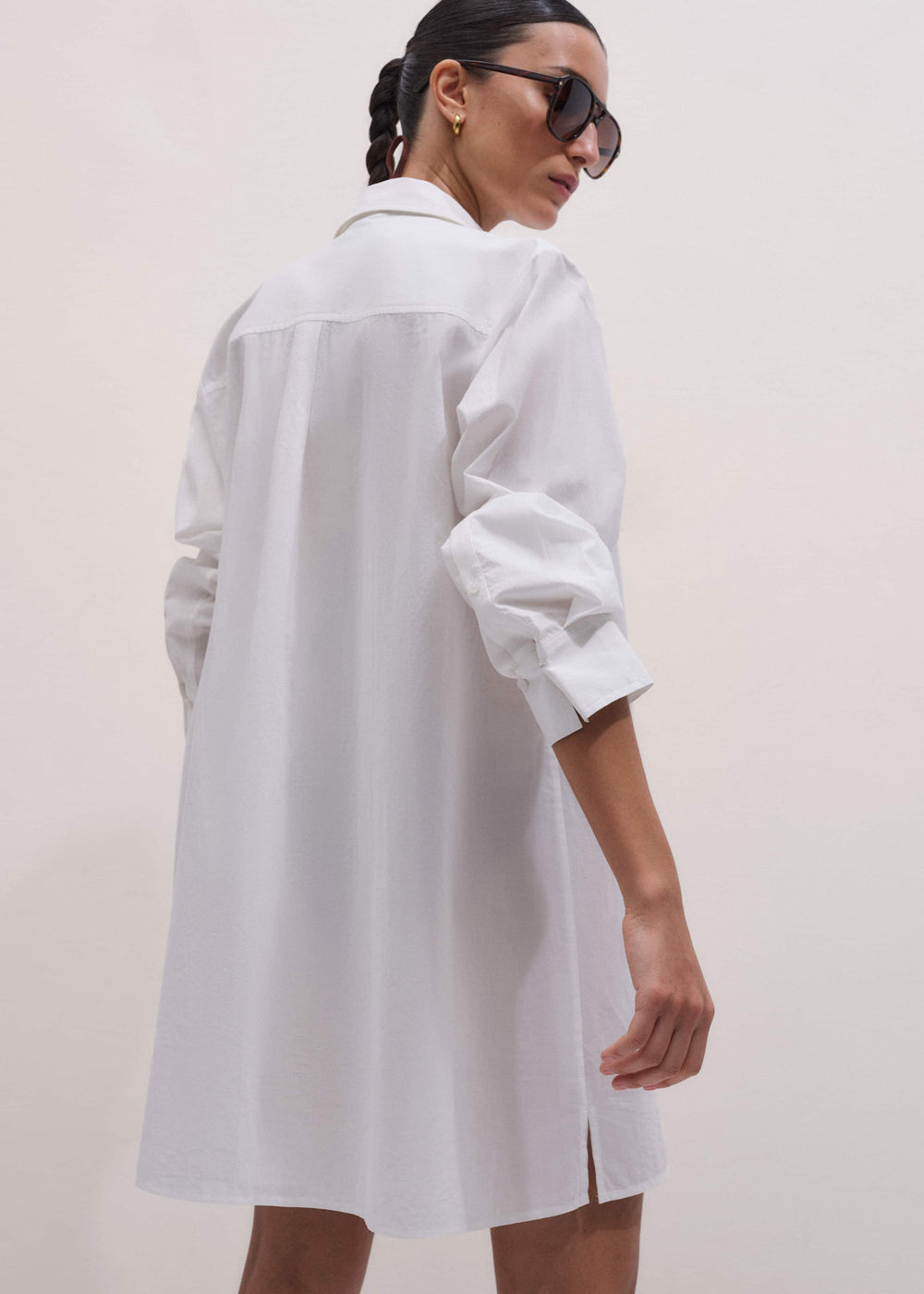 White Relaxed Short Swing Shirt Dress