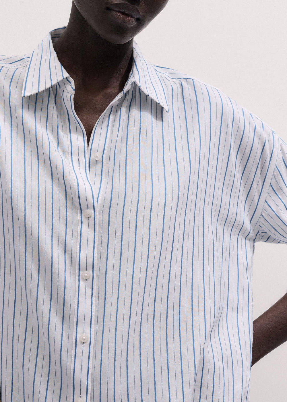Blue Boxy Striped Crop Sleeve Shirt