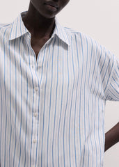 Blue Boxy Striped Crop Sleeve Shirt