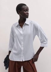 Blue Boxy Striped Crop Sleeve Shirt
