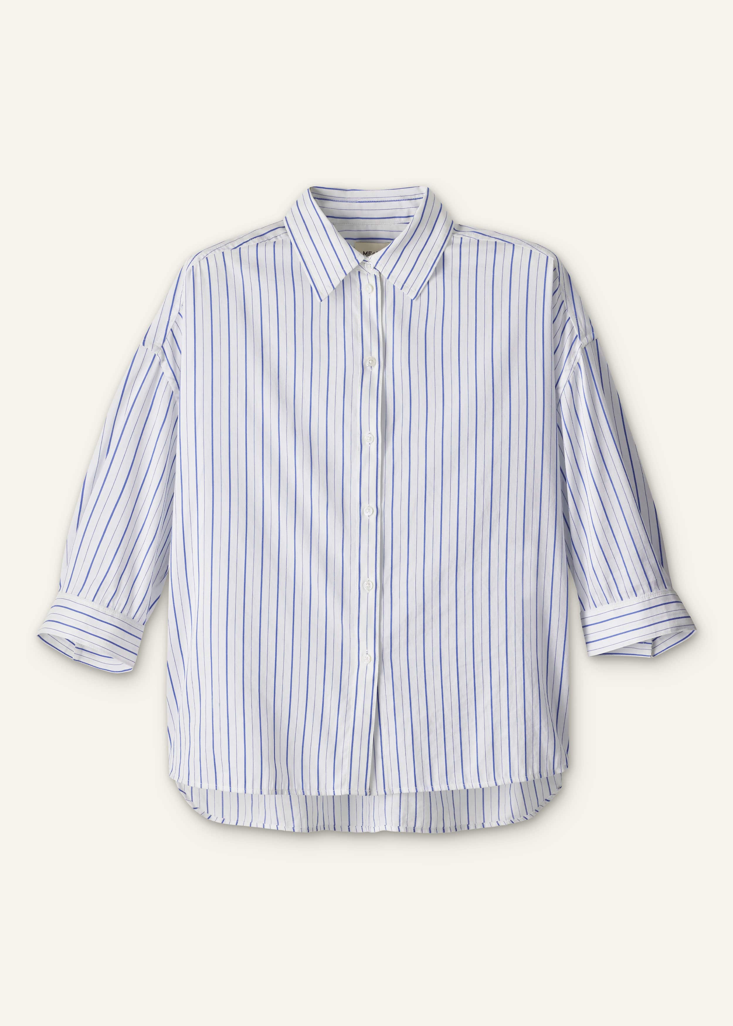 Blue Boxy Striped Crop Sleeve Shirt