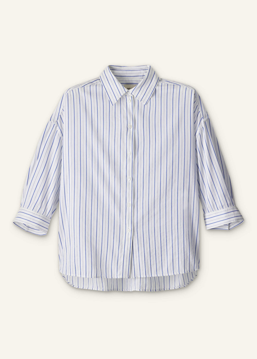 Blue Boxy Striped Crop Sleeve Shirt