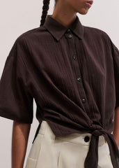 Brown Tie Front Beach Shirt