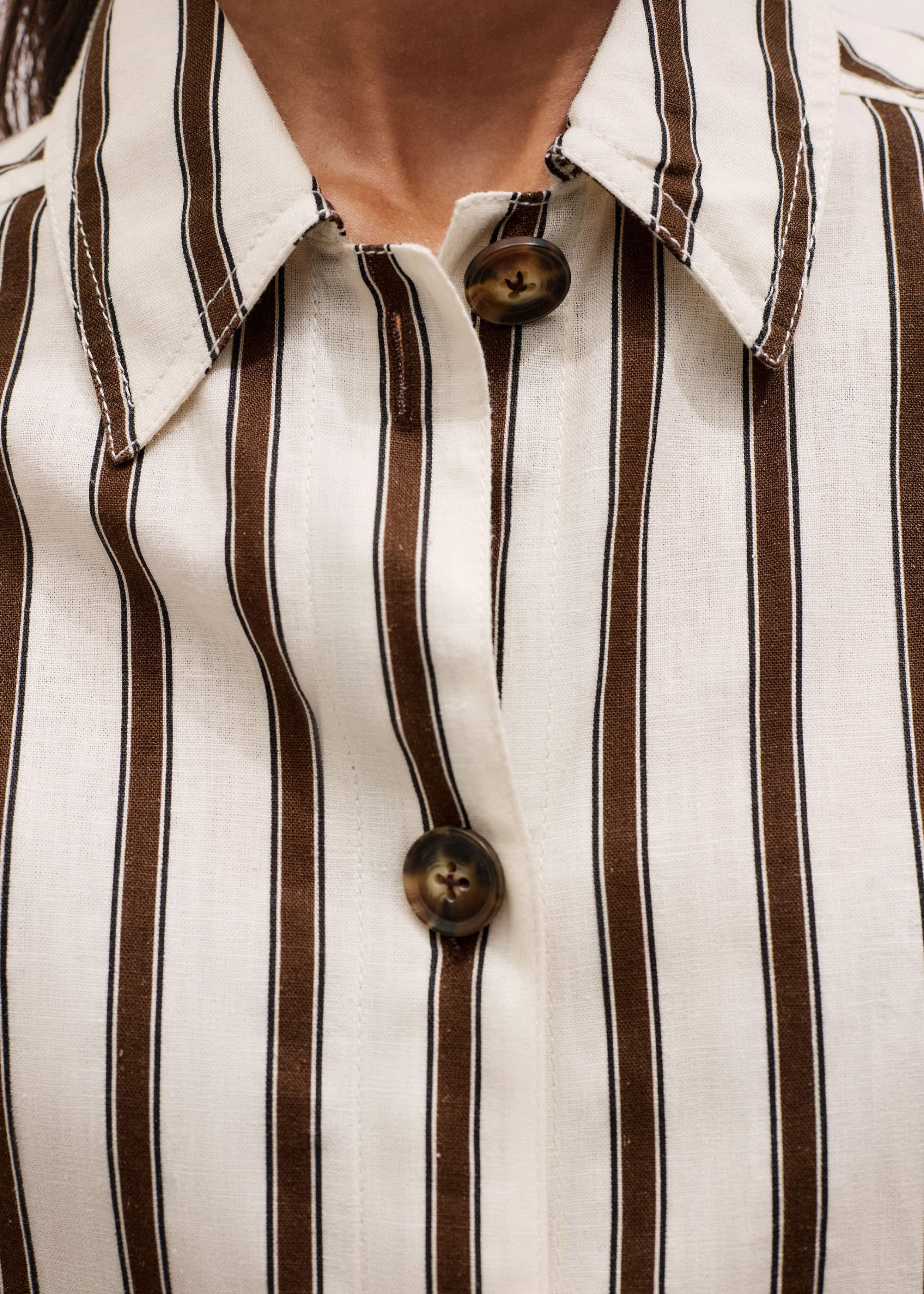 Cream Crease-Less Linen Spring Stripe Boxy Cropped Shirt