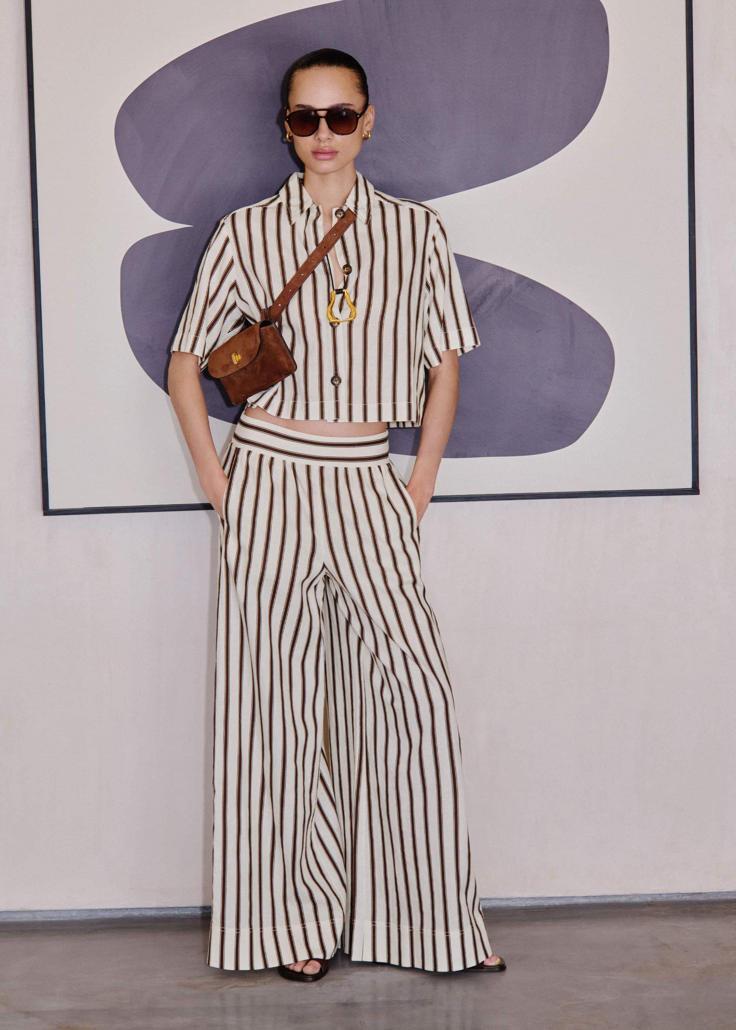 Cream Crease-Less Linen Spring Stripe Boxy Cropped Shirt