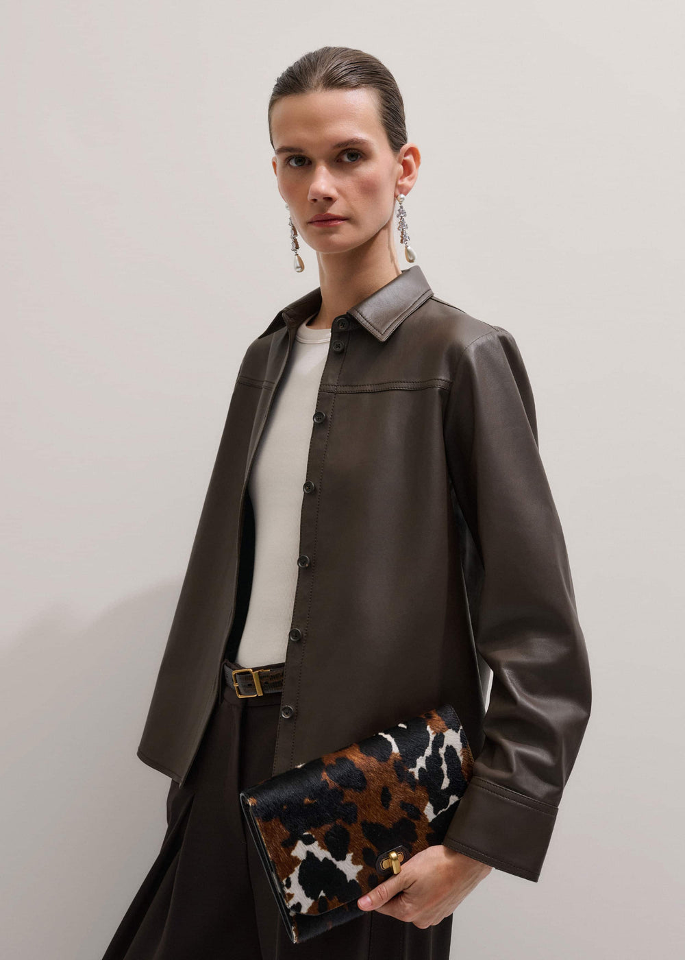 Brown Luxe Leather Straight Shirt