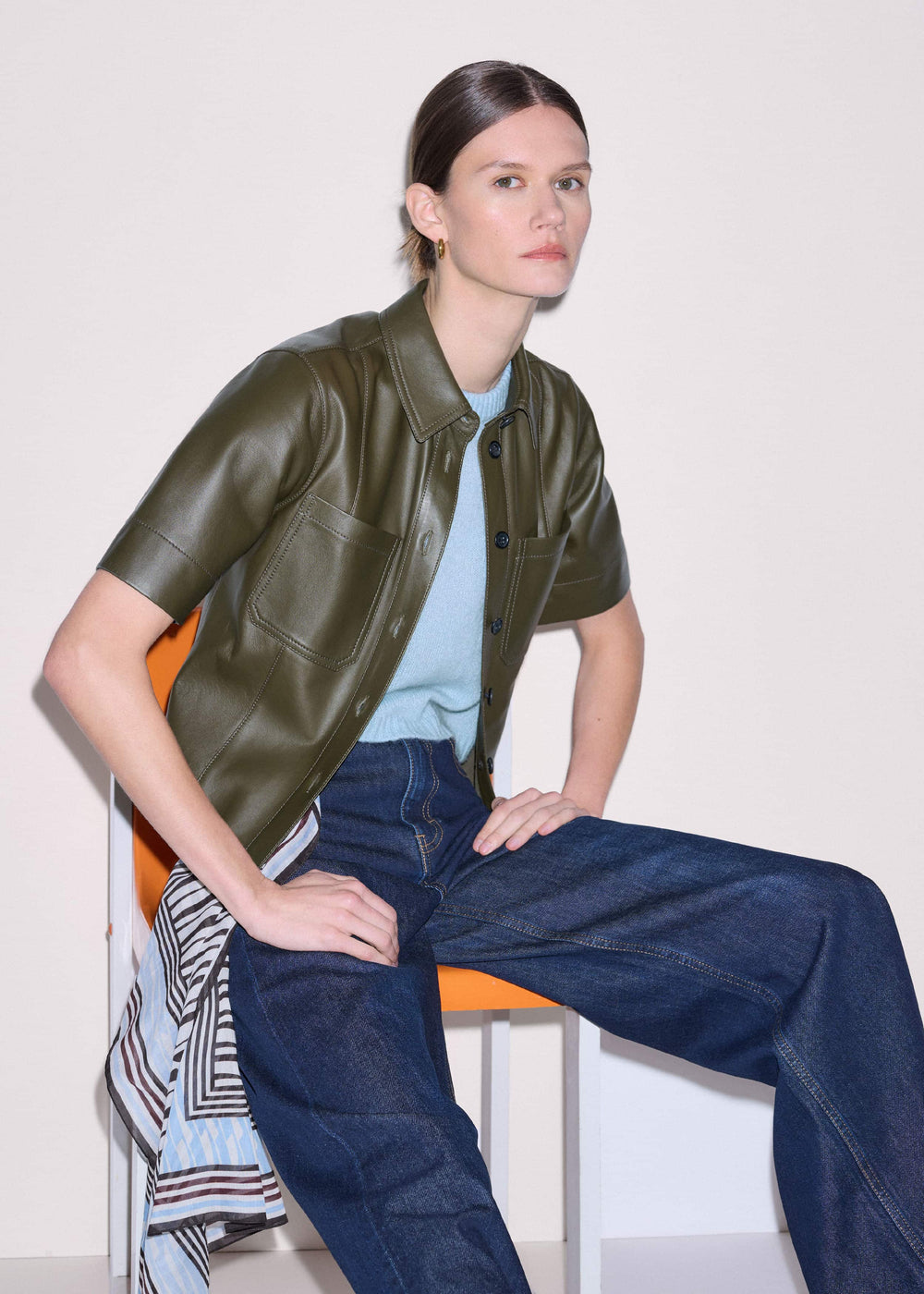 Olive Green Leather Utility Shirt