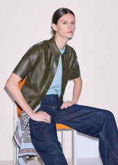Olive Green Leather Utility Shirt