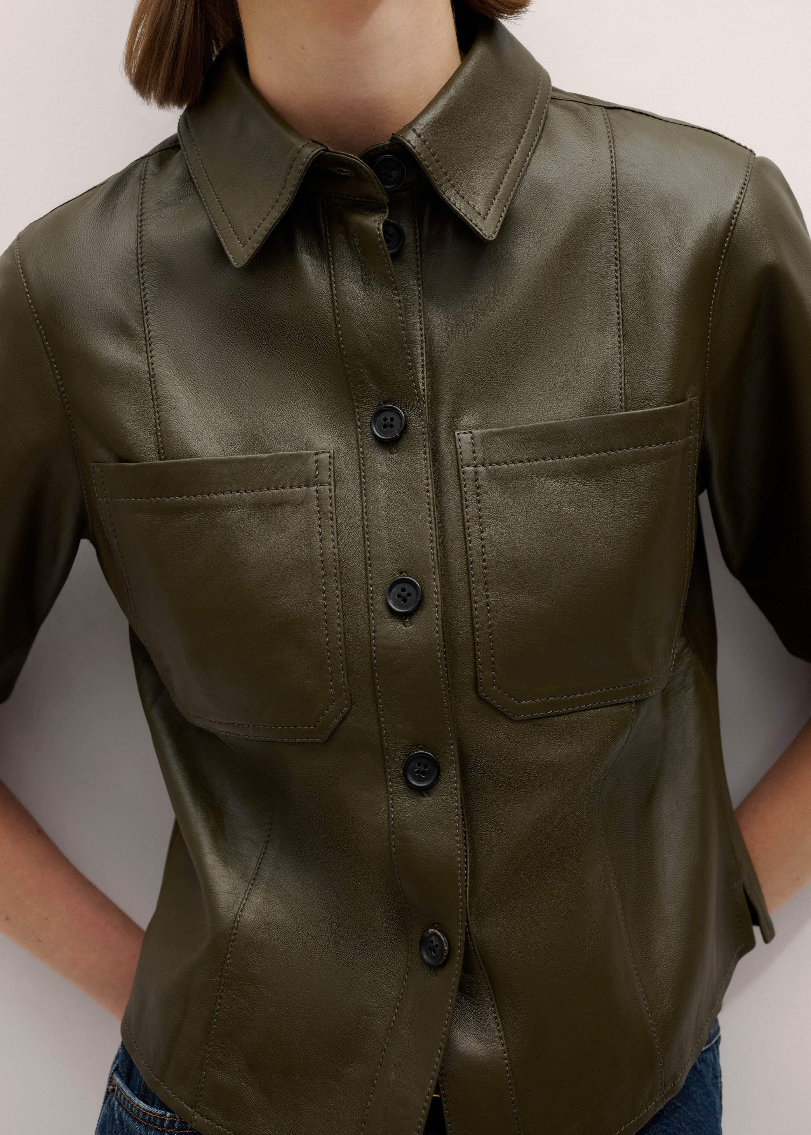 Olive Green Leather Utility Shirt