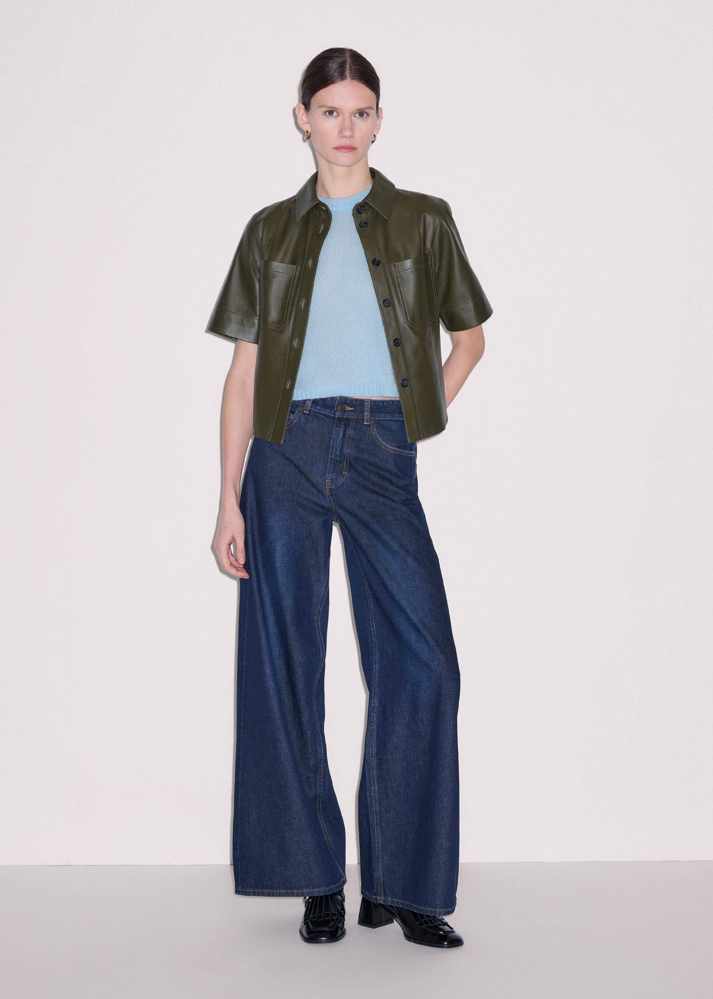 Olive Green Leather Utility Shirt
