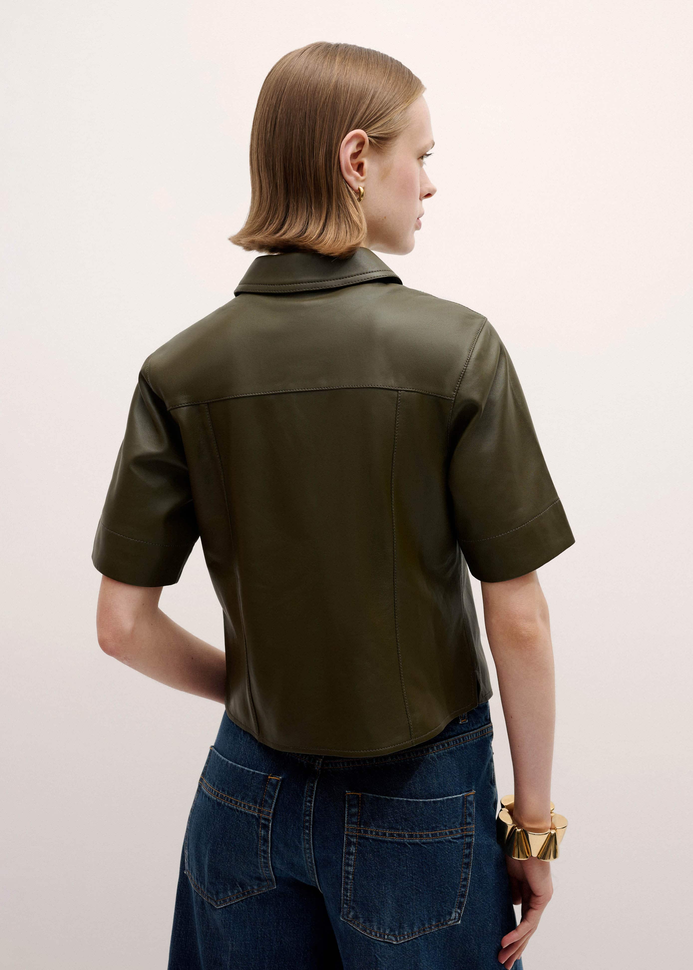 Olive Green Leather Utility Shirt