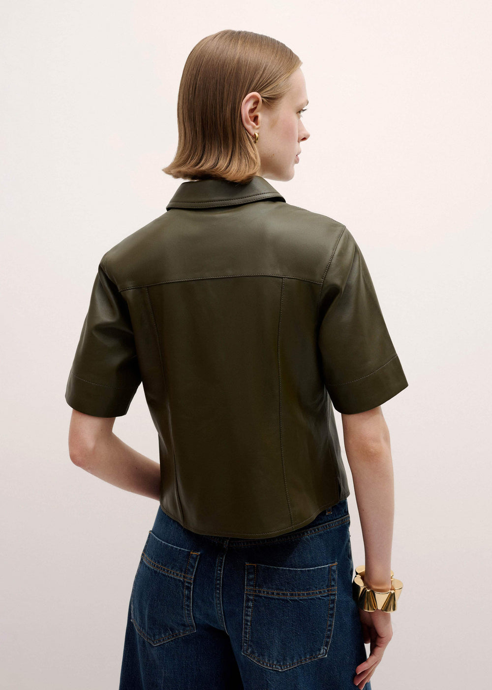 Olive Green Leather Utility Shirt