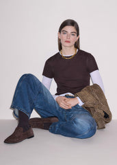 Brown Sheer Double-Layer Look Top