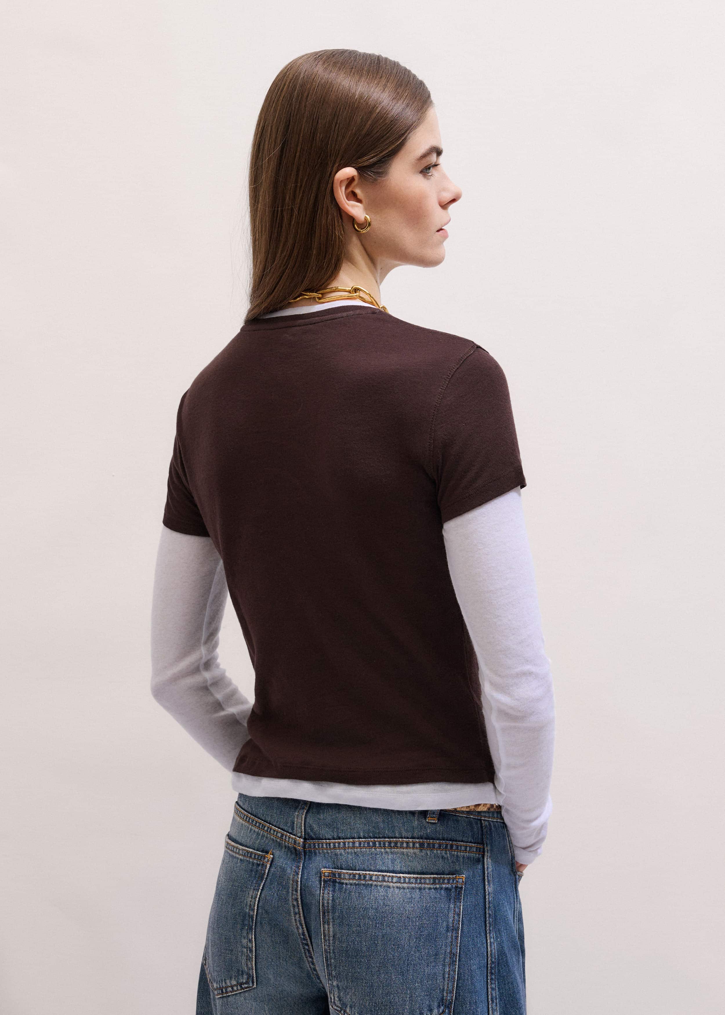 Brown Sheer Double-Layer Look Top