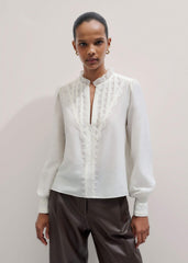 Cream Delicate Lace Trim Detail Top