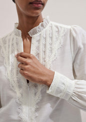 Cream Delicate Lace Trim Detail Top