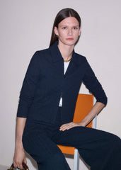 Navy Curling Crosses Jacquard Textured Zip Top