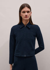 Navy Curling Crosses Jacquard Textured Zip Top