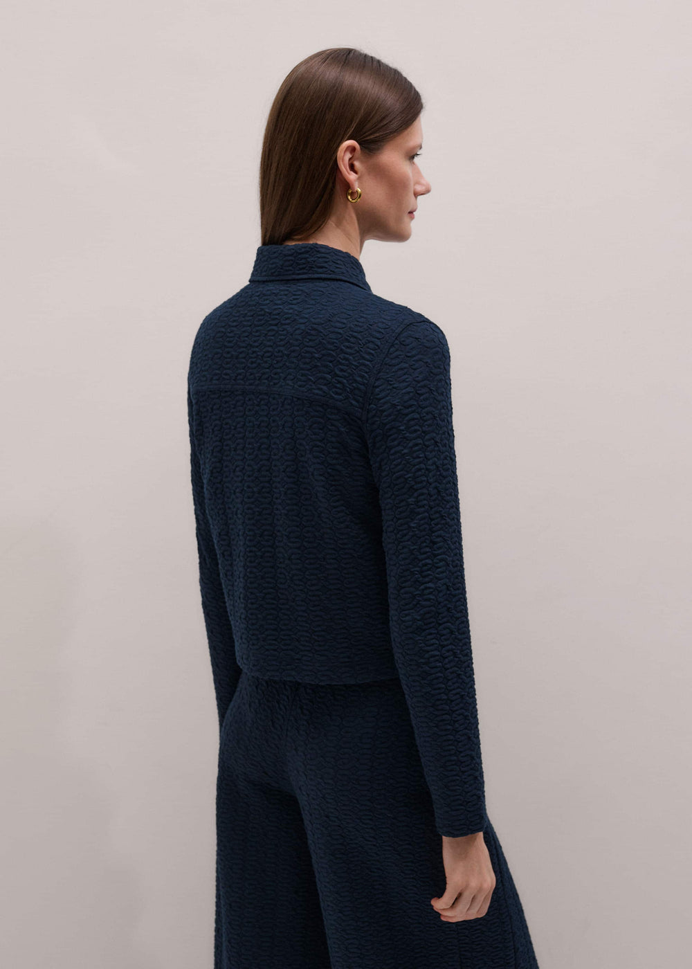 Navy Curling Crosses Jacquard Textured Zip Top
